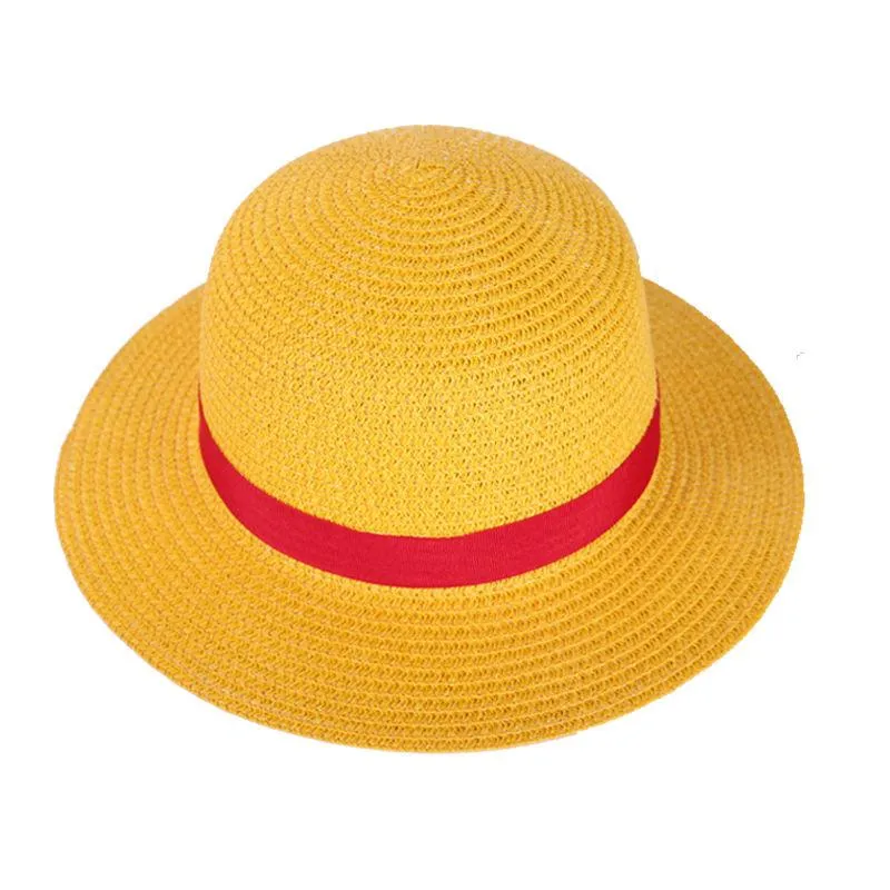 Chapéu de palha de uma peça, chapéu de palha com corda no pescoço, chapéu plano luffy, cosplay japonês, adereços de desenho animado, criança, listra vermelha, praia, yf001, aba larga262d