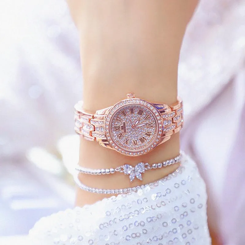 Frau Uhren 2021 Berühmte Top Kleid Gold Diamant Goldene Uhr Quarz Damen Handgelenk Armbanduhren268m