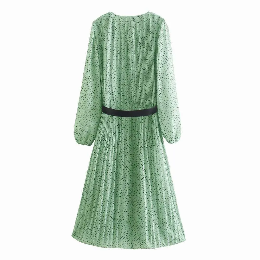 Женское летнее платье мода полного рукава пояс Современная леди печатает шифоновые платья плиссированные Vestidos 210602