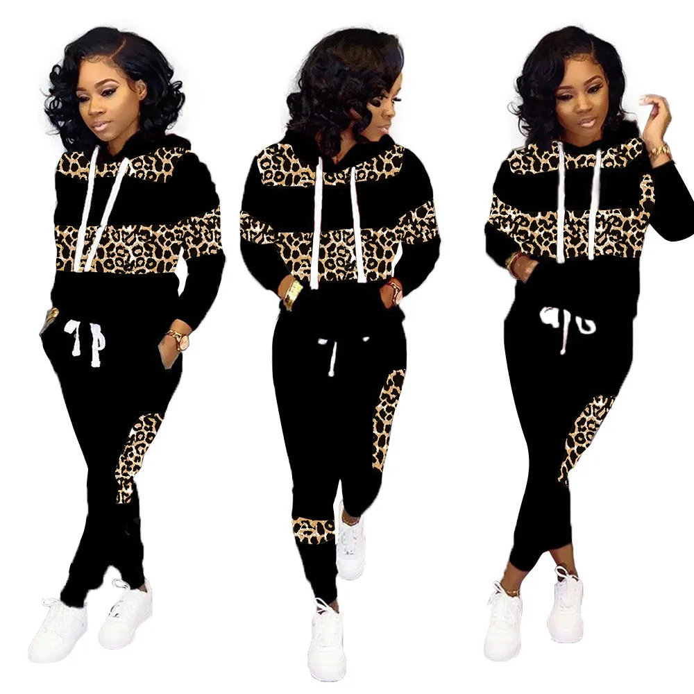 ZOctuo Outfit Set voor Dames Casual Camo Leopard Print Twee Stuk Set Plus Size S-3XL Outdoor Lady Wear 2021 Nieuwe Warm Tracksuit X0428
