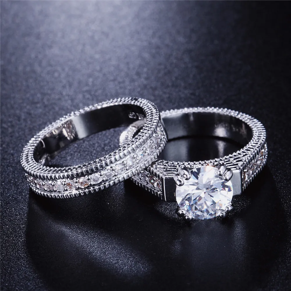 Bonnes de fiançailles de mariage ornées de cristaux de Rovski Finger Ring Set Bride Party Bijoux Cadeaux -6069578803