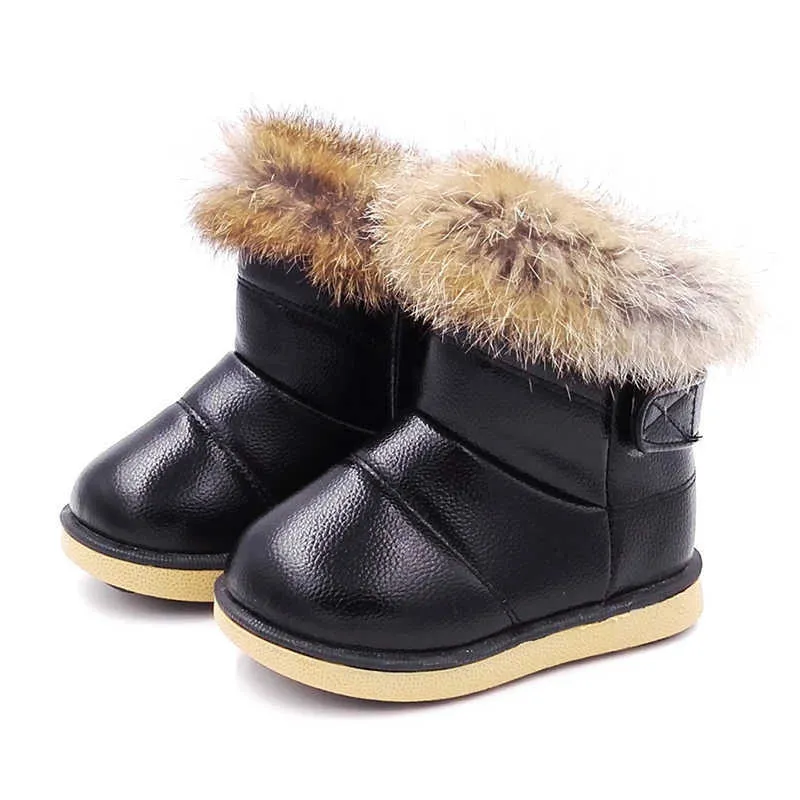 Baby Snow Boots for Girls Boys Winter Rabbit Fur Warm Plush Shoes Kids Cotton 211022