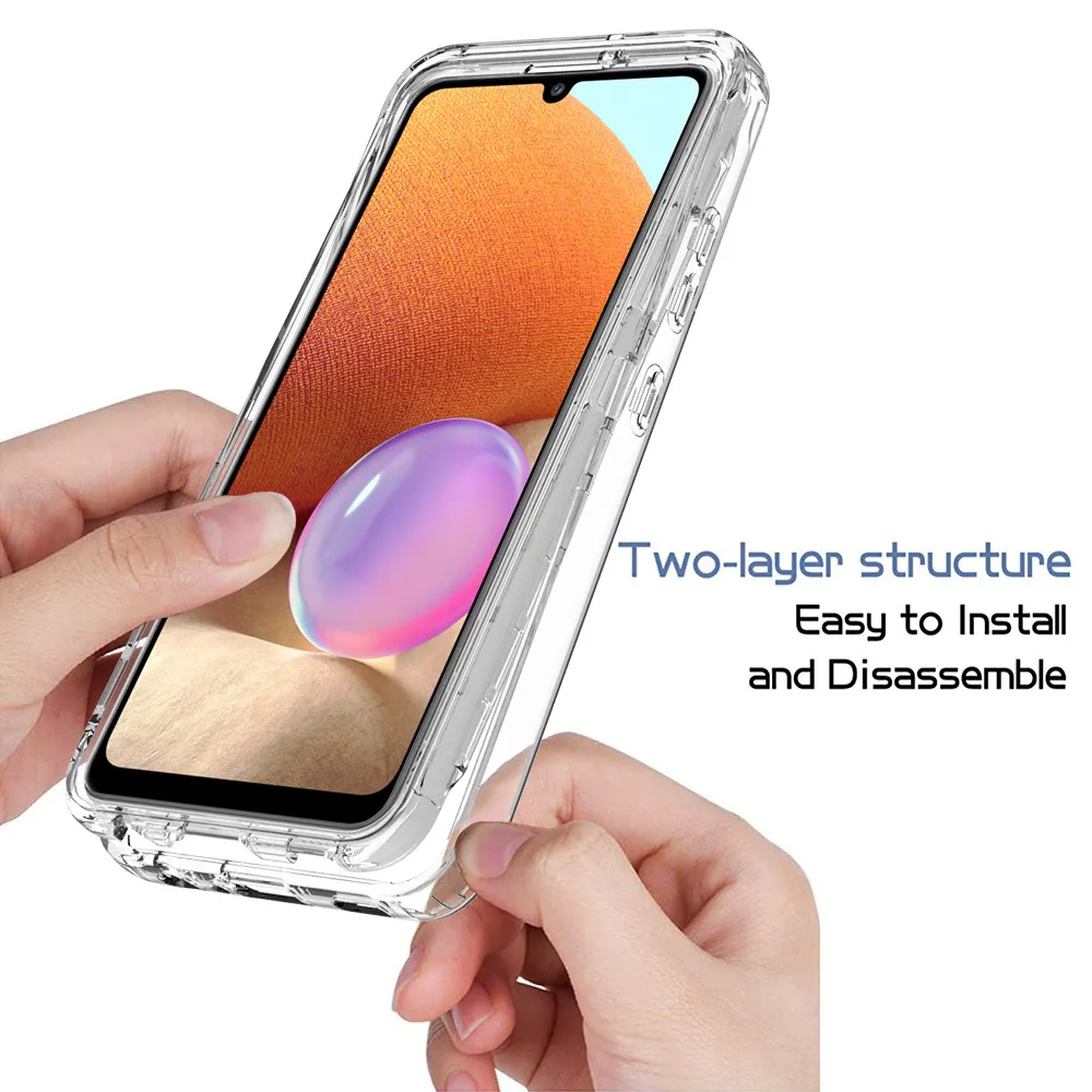 2 i 1 robusta rustning stötsäkra fall för Samsung Galaxy A32 4G Anti-Slip Soft TPU Bumper Hard PC Transparent Acrylic Back Cover
