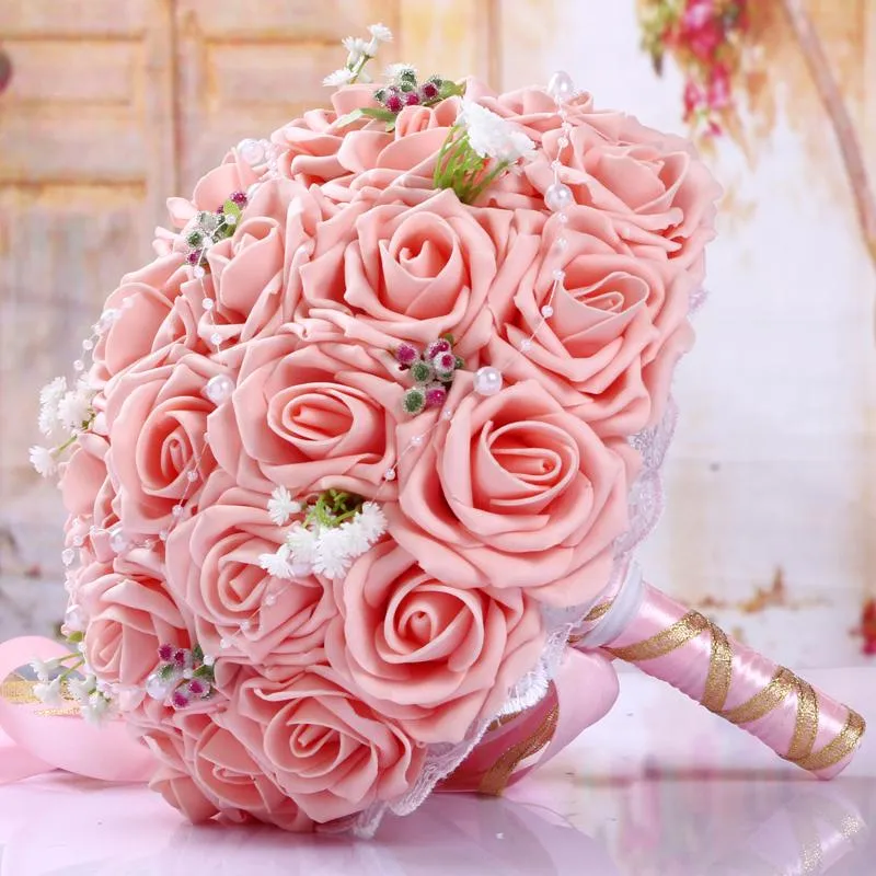 Fleurs de mariage mode bordeaux Bouquet Rose rouge blanc bordeaux mariée demoiselle d'honneur fleur artificielle Rose Bride264c