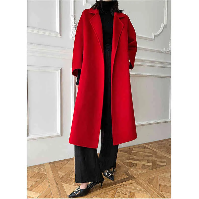 MAX 2022 new trendy brand Mara women's coat 30 Labbro Water Wave Pattern Bathrobe Belt Double Faced Cashmere Wool Coat Women US SIZE