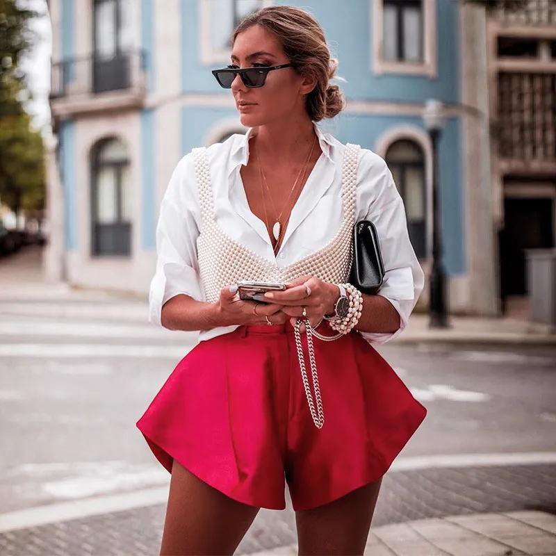 Newasia 높은 허리 느슨한 반바지 여성 솔리드 컬러 넓은 다리 짧은 바지 여름 패션 캐주얼 여성 바닥 새로운 Streetwear 210413