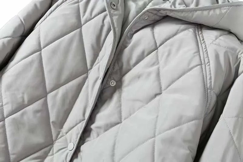 Товары длинные прямые зимние пальто с ромбом узор зима капюшона женский Parkas Streetwear 211013