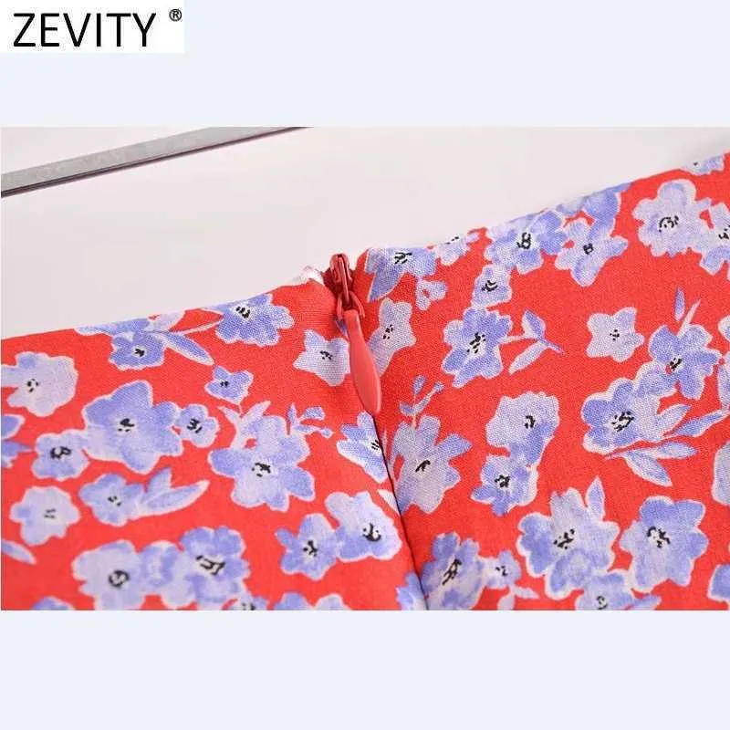 Zevity Women Sweet Floral Print Bowknot Sarong Skirt Faldas Mujer Kvinna Chic Pleat Split Vestido Back Zipper Slim Kjolar QUN778 210621