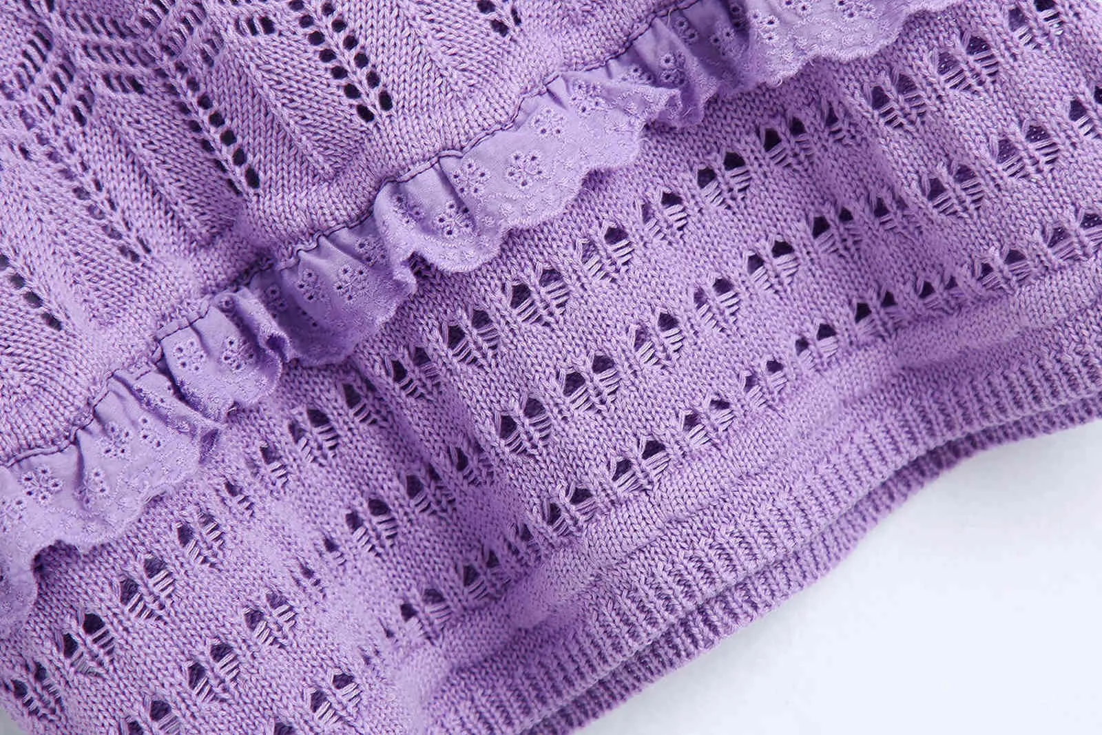 紫色の中空アウトスリムセーターの女性夏が飛びつきエレガントなファッショントップス女性正方形襟ヴィンテージキャミス女の子Y1110