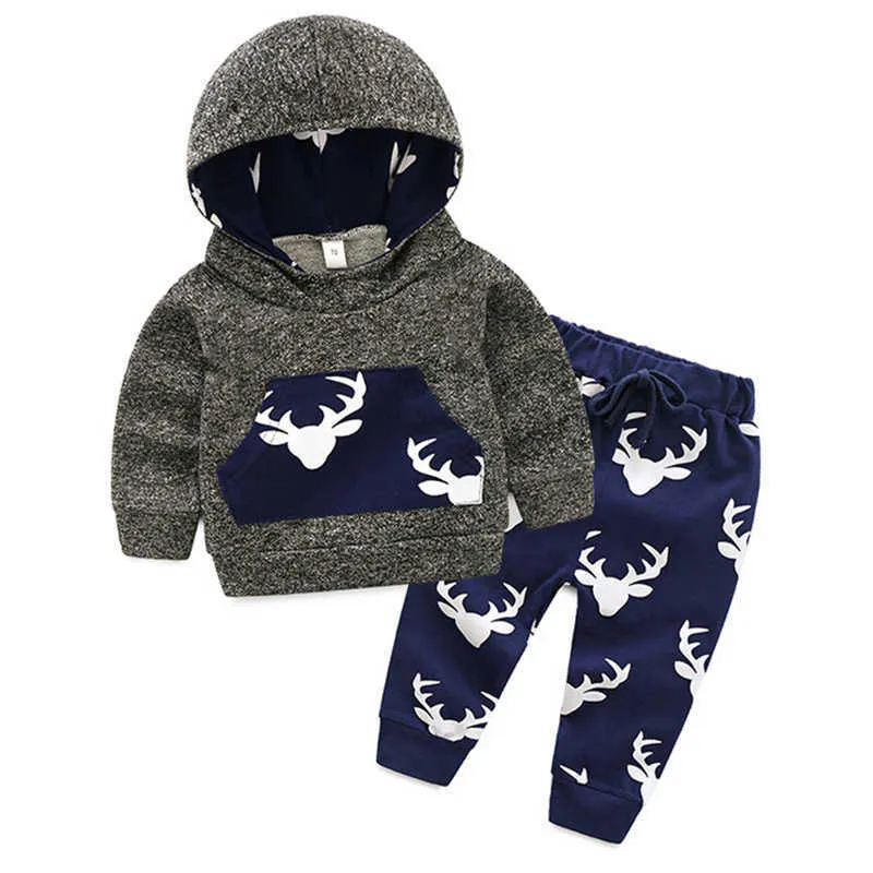 Nuovi bambini Boy Girl Set Costume Christmas Clothin Ragazzi Ragazze Babbo Natale Elk Print Suit + Pants Lnfant Clothes 1-3y G1023