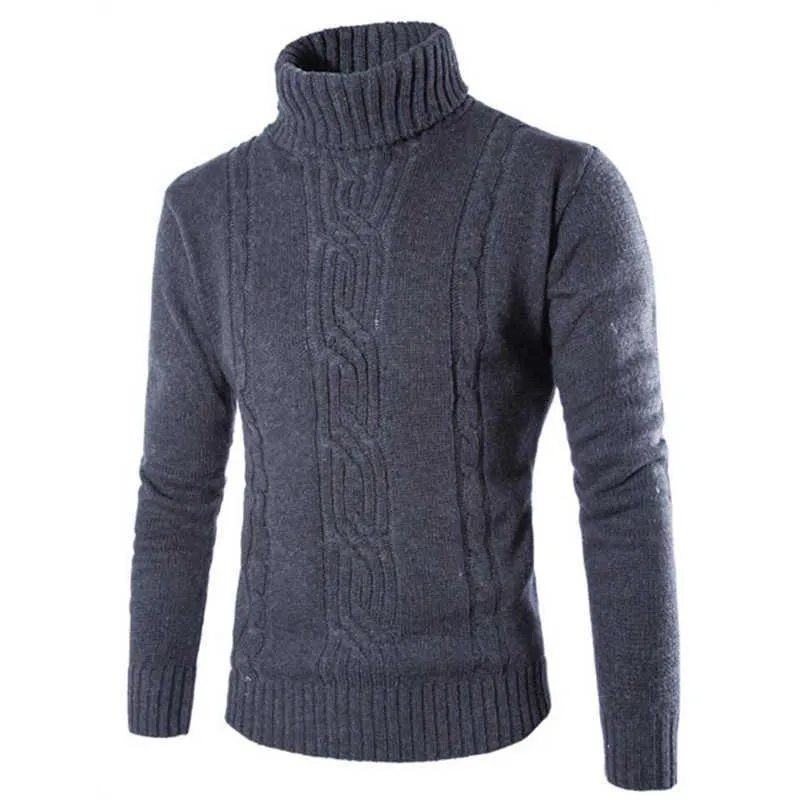 Covrlge Male Sweater Pullover Slim Warm Solid High Lapel Jacquard Hedging British Men's Clothing Mens Turtleneck MZM030 211006