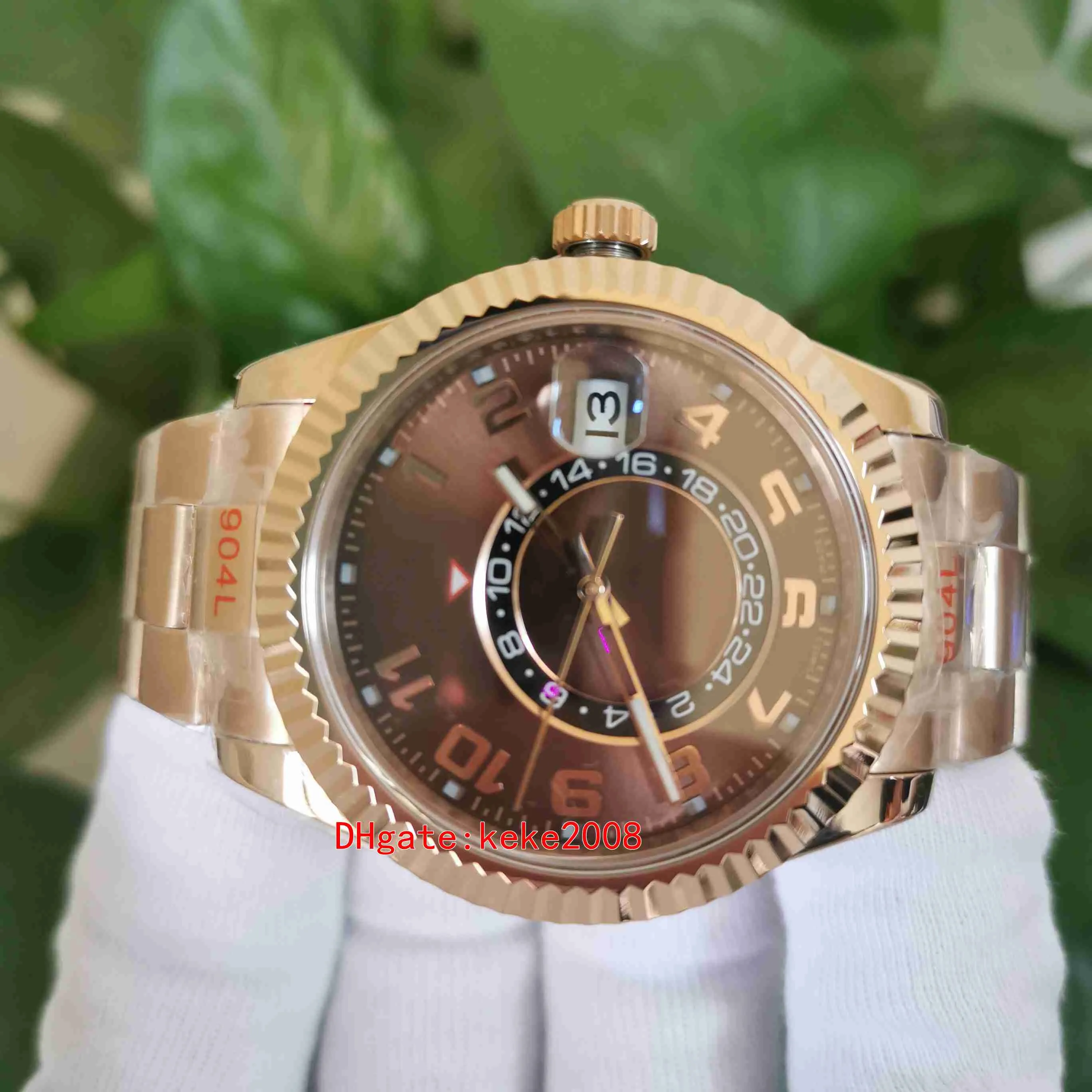 AI Wersja doskonała Watches Cal 9001 Ruch 42 mm 326935 Rose Gold Brown Dial Digital GMT Miesiąc Red Dot Workin Mechanical Automati211t