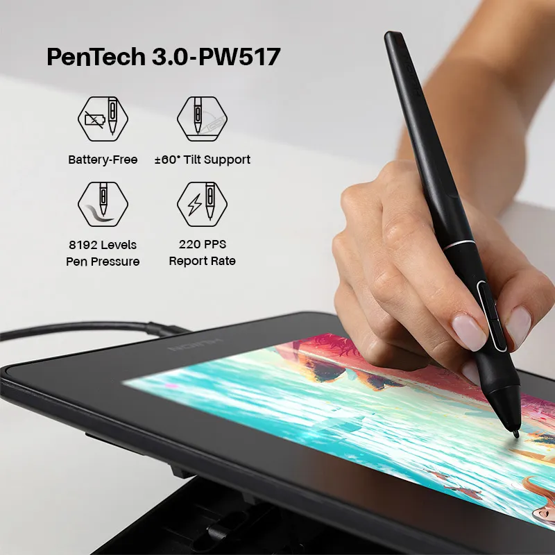 Huion 11.6inch Kamvas 12 Tablet 120% Sr Anti-Glare Tilt Support Gráfico Desenho Monitor de exibição com caneta sem bateria