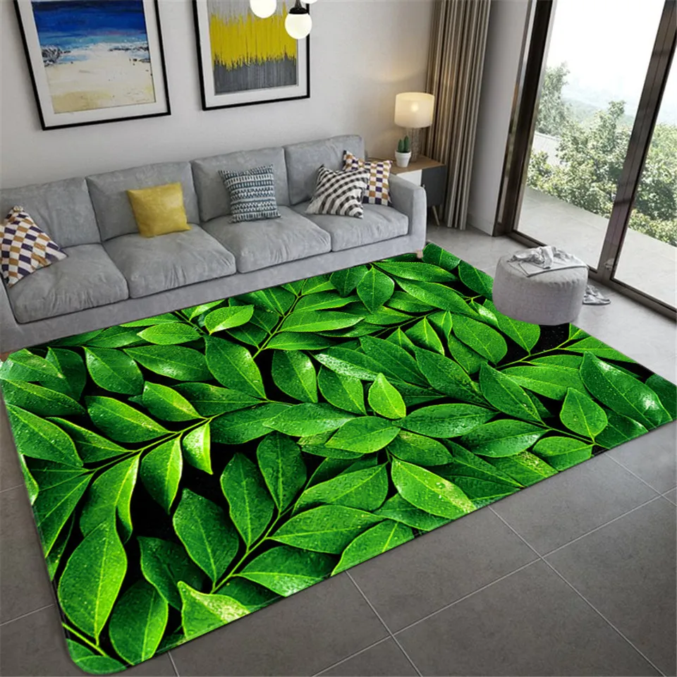 Green Leaves 3D Mat For Living Room Soft Carpet For Bedroom Washable Anti-slip Floor Rug Kitchen Bathroom Mat Doormat Nordic 210317