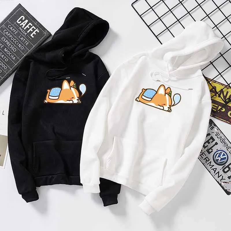 Automne hiver nouveau dessin animé animal chien à capuche sweats à manches longues harajuku corgi femme sweat à capuche kawaii femmes pulls hauts y0820