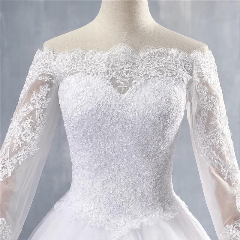 ZJ9151 Sexy High Quality Wedding Dress 2021 Ball Gown Elegant White Ivory Long Sleeve Bride Dresses Lace Bottom2734