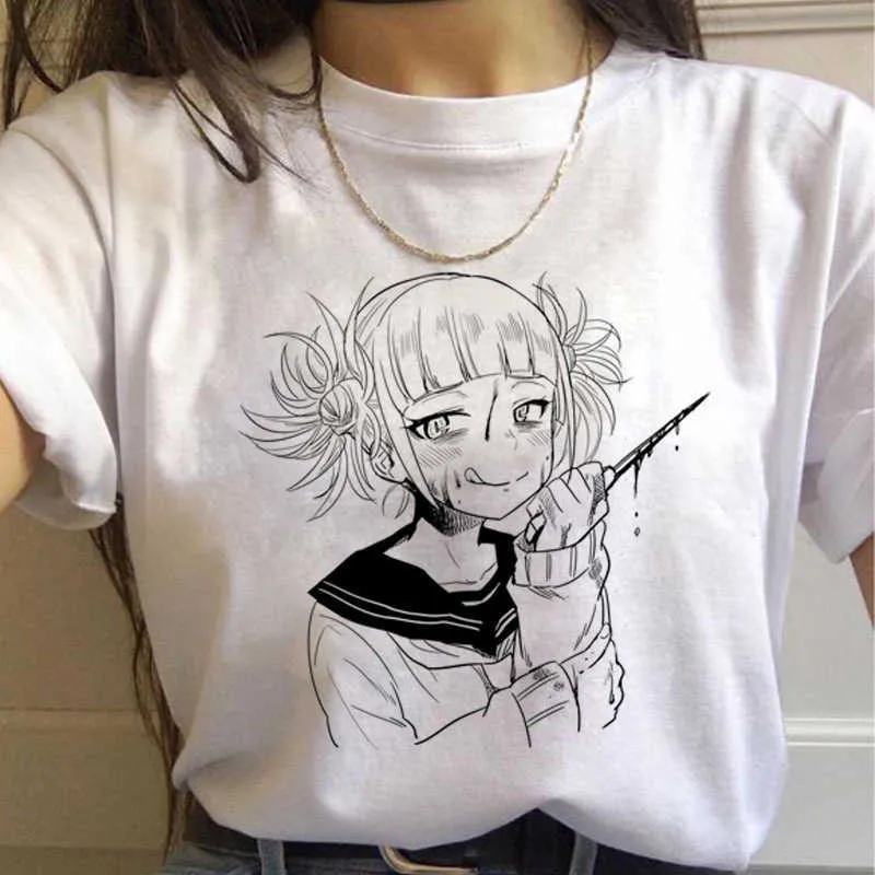 Ny ahegao hajuku grafisk t-shirt kvinnor min hjälte akademia anime senpai t-shirt hentai himiko tyga tshirt grafisk topp tee kvinnlig x0628