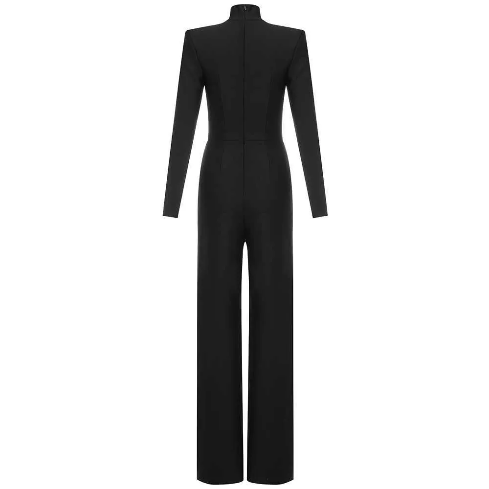 Ocstrade Runway Chegadas Black Bandage Jumpsuit Mulheres Outono Inverno Elegante Bodycon S Party Clubwears 210527
