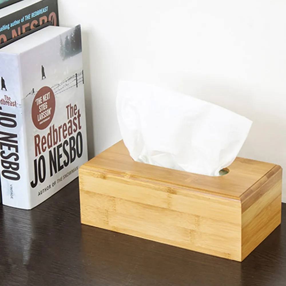 Bamboo Rectangular Tissue Box Holder Storage Paper Box Tissue Box Cover Car Wood Napkins Holder Case Organizer Home Decoration 210326