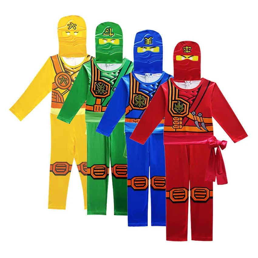 Ninja Warrior Costumes Cosplay Anime Boys Samurai Children Jumpsuits Halloween Costumes for Kids Suit Superhero Carnival Dress Q0910