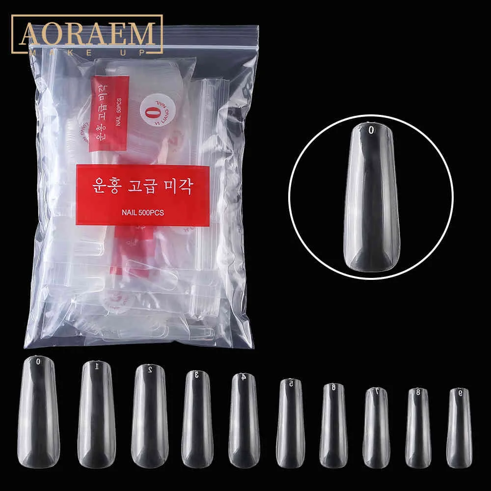 Aoraem con borsa Long Quadrato Ballerina Falso Natural Clear False Nails Tip Segui unghie artificiali Tips Art Coffin Extension