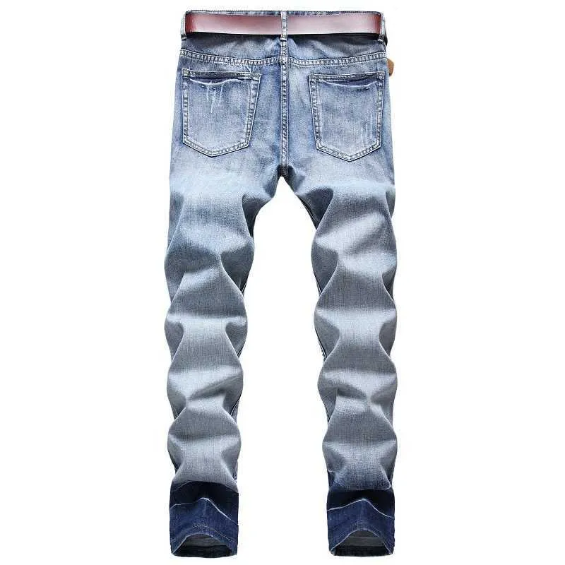 Herbst Männer Neue Dünne Jeans Größe 42 Biker Outwear Hosen Hommes Zerrissene Jeans Hombre X0621