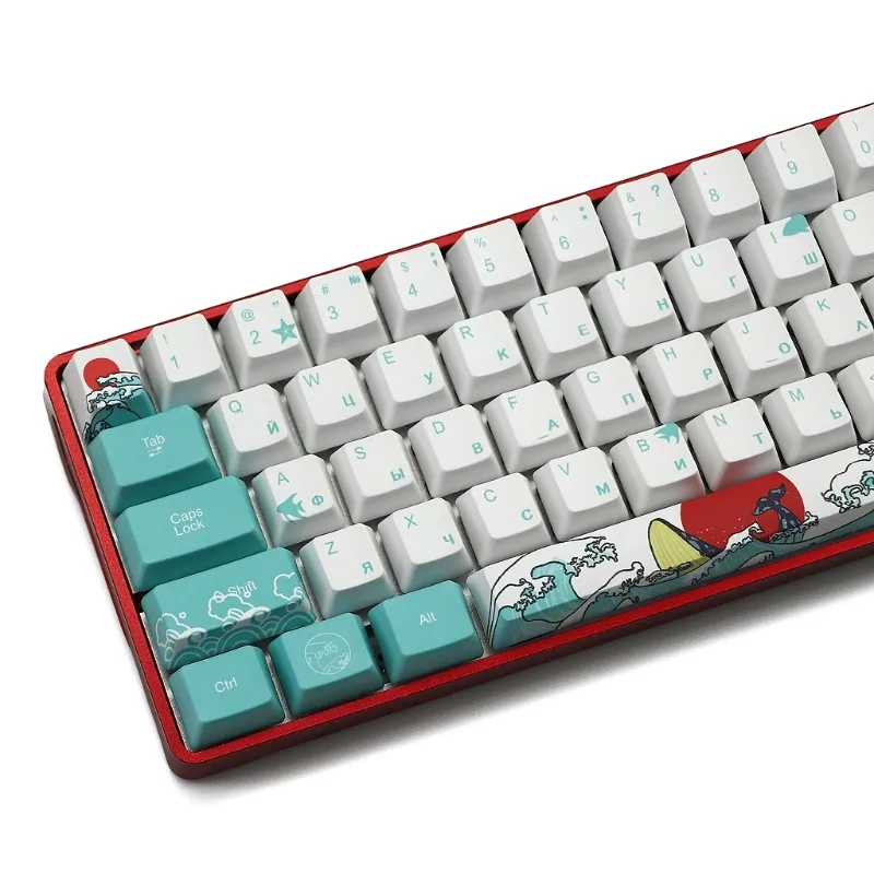 Rus japon 71 tuşları deniz mercan ukiyo-e boya süblimasyon oem profil mekanik klavye keycap gh60 XD64 DZ60 GK61