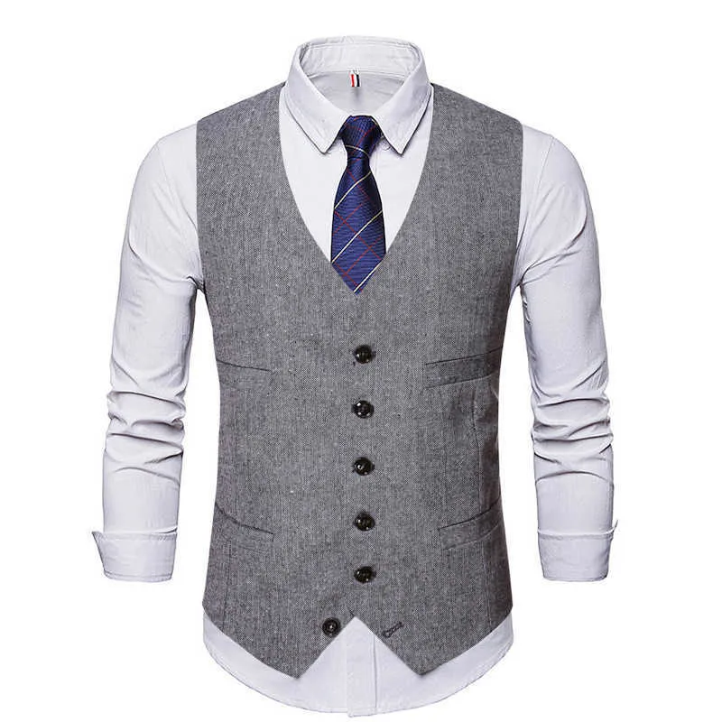 arrivée Hommes Gilet Gilet Chevrons Simple boutonnage Veste J Slim Fit Laine Blazer 210923