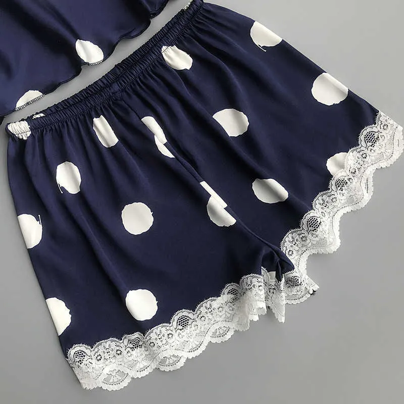 Qweek kvinnor satin sovkläder polka dot pyjamas femme silke pijama mujer söt 3 stycken med bröstkorgar Casual pyjamas uppsättningar 210809