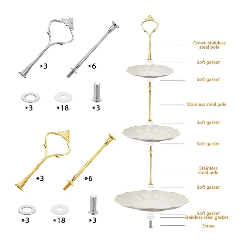 Outils de pâtisserie 6 pièces pour support à gâteaux à 3 niveaux, raccords de matériel, artisanat en résine, bricolage, fabrication de cupcakes, décoration de service 251C