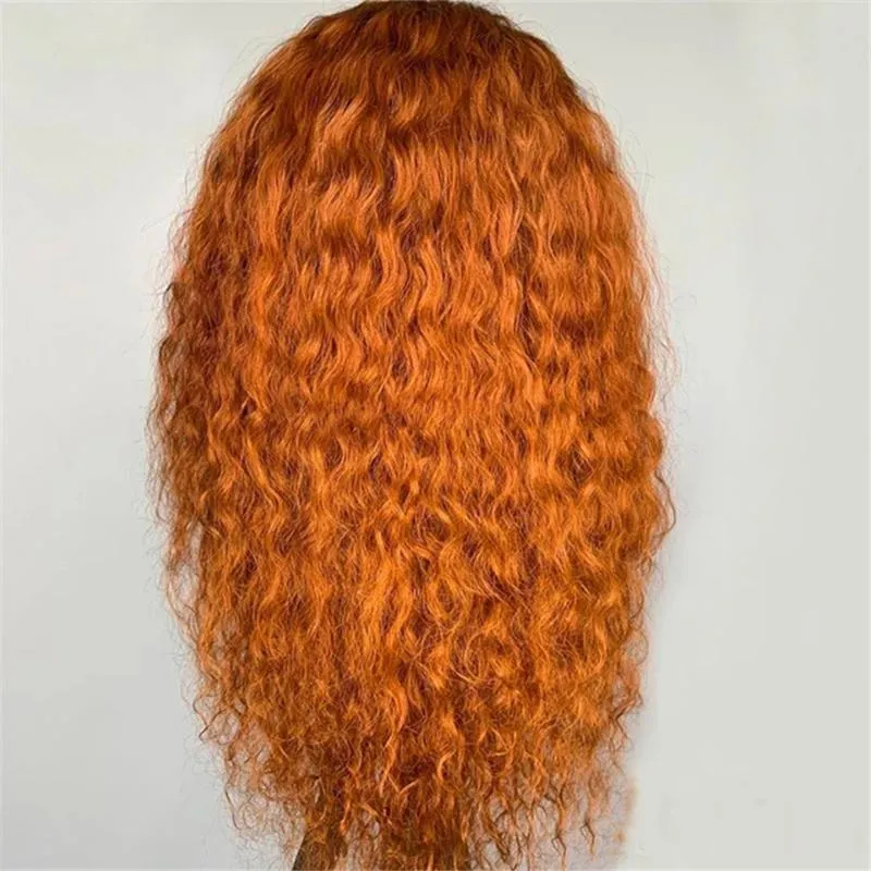 150 парик спереди высокой плотности, детские волосы для женщин, синтетические парики оранжевого цвета, красные длинные вьющиеся волосы, средняя часть, термостойкие2191689