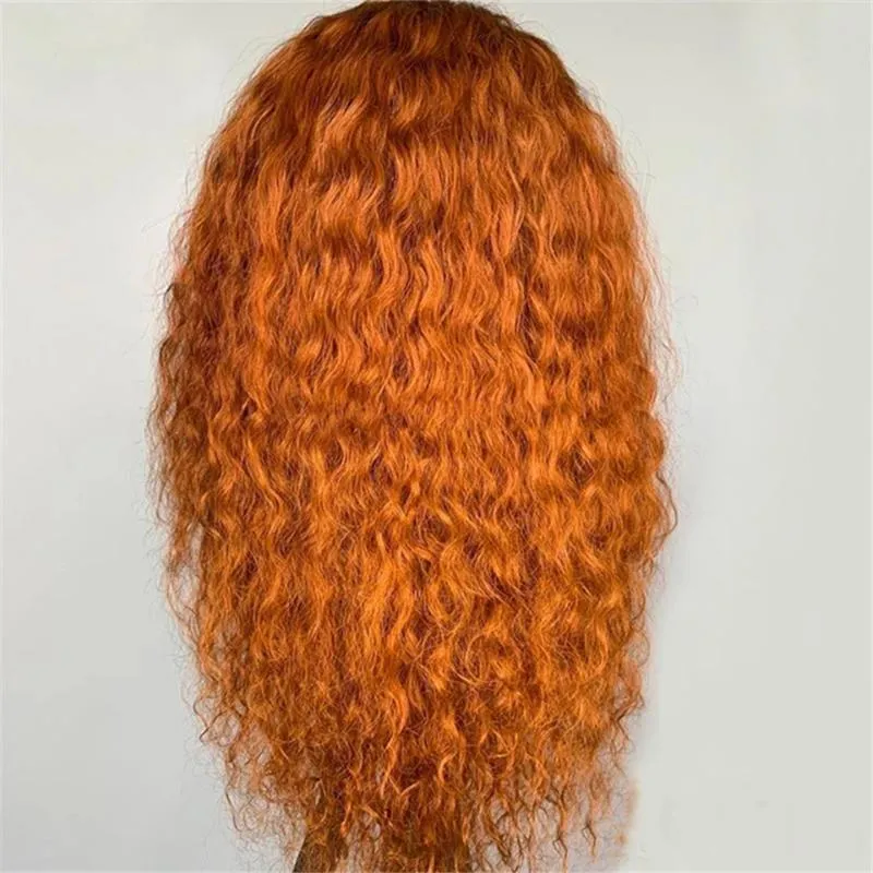 150女性のための高密度のフロントウィッグベビーヘアYnthetic Wigs Orange Color Red Long Curly Hair Middle Part耐火2194491