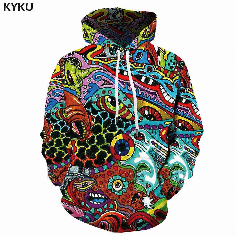 Kyku 3D Hoodies Anime Sweatshirts Män Cartoon Hoodie Print Rolig Hoody Anime Färgglada Sweatshirt Tryckt Psychedelic 3D Tryckt H0909