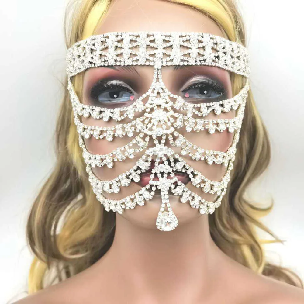 2021 Luxury Full Rhinestone Tassel Mask Maska Maskarada do twarzy biżuteria dla kobiet seksowna krystaliczna łańcuch cosplay maska ​​twarzy Akcesoria Q05730314