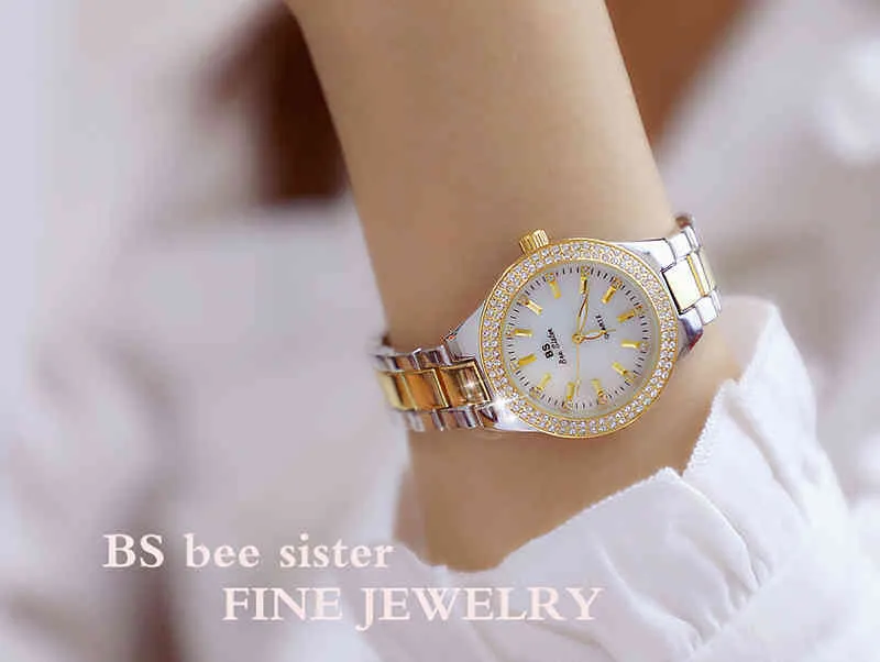 2020 Ladies Wrist Dress Gold Watch Crystal Diamond Klockor Rostfritt Stål Silver Klocka Kvinnor Montre Femme 2021