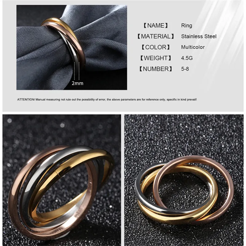 Fashion classique créatif trois anneaux sinueux Women039s en acier inoxydable Trinity Rolling Band Rings6725039