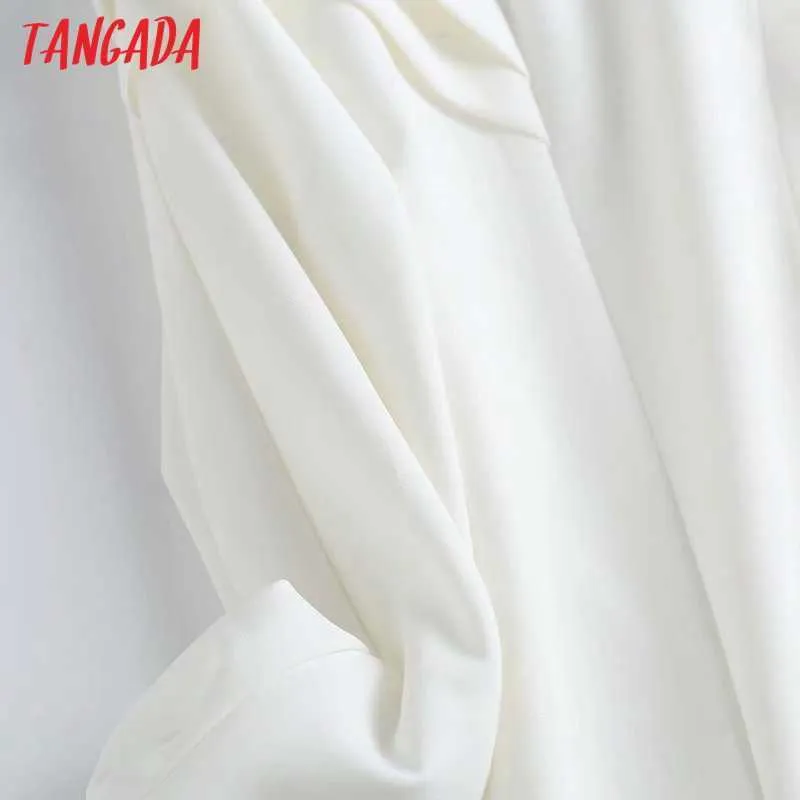 Tangada Femmes Volants Chemises Blanches À Manches Longues Retour Zipper Printemps Mode Élégant Bureau Dames Vêtements De Travail Blouses 4C19 210609