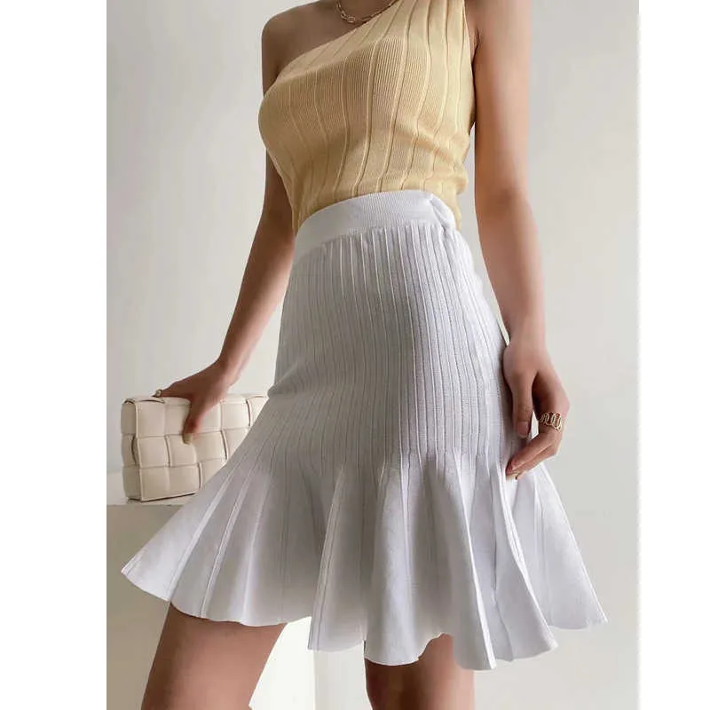 Za High Waist Bag Hip Half-length Knitted Skirt A-line Umbrella Women Sexy Wrap Mini Fishtail 210602