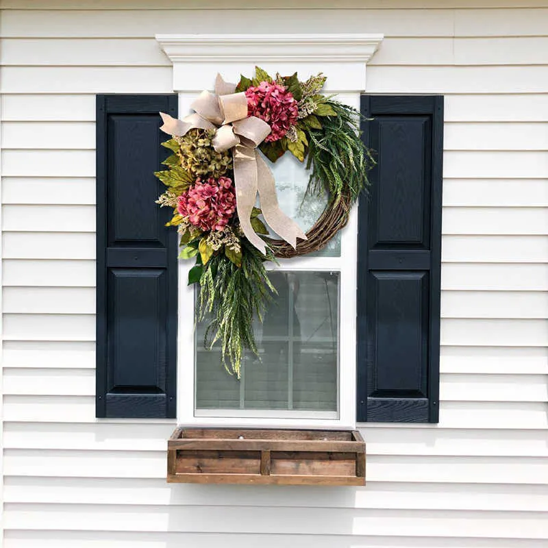 花輪ガーランド農家ピンクハイドジアヒルアンジェアリース素朴な家の装飾玄関の壁の装飾のための人工花輪最新Q08122680