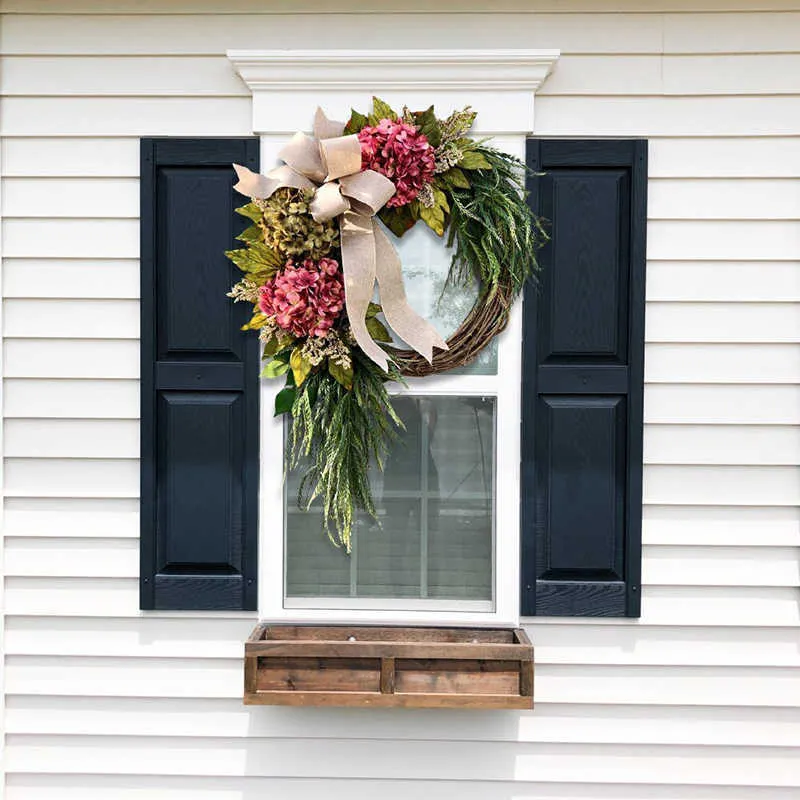 Wreaths & Garlands Farmhouse Pink Hydrangea Wreath Rustic Home Decor Artificial Garland for Front Door Wall Decor NEWEST Q08122680