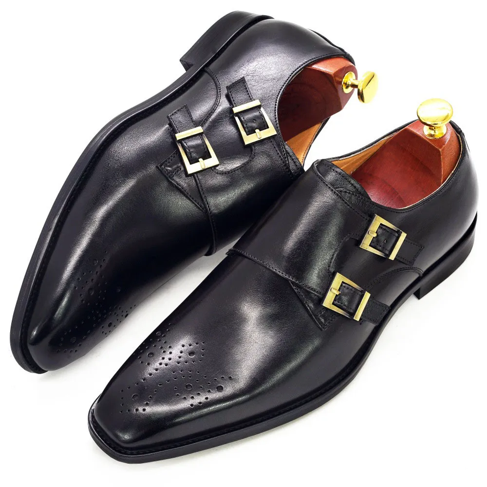 Двойная монашная ремешка оксфордская обувь мужская ручная ручная ручная одежда подлинная кожаная пряжка Men039s Обувь Обувь Формальное свадебное офис для мужской обуви 7770300