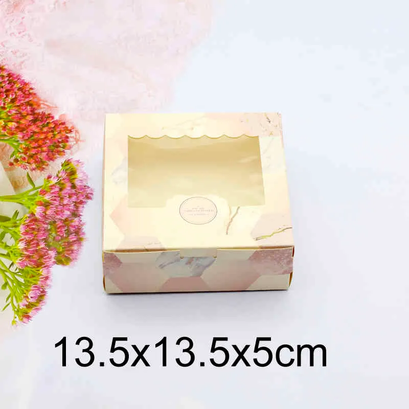 Envoltura de papel Caja de regalo con ventana Mármol rosa Banquete de boda Envasado de alimentos Dulces chocolates galletas regalos embalaje Cajas de pastel Favores de eventos festivos Suministros Cartón