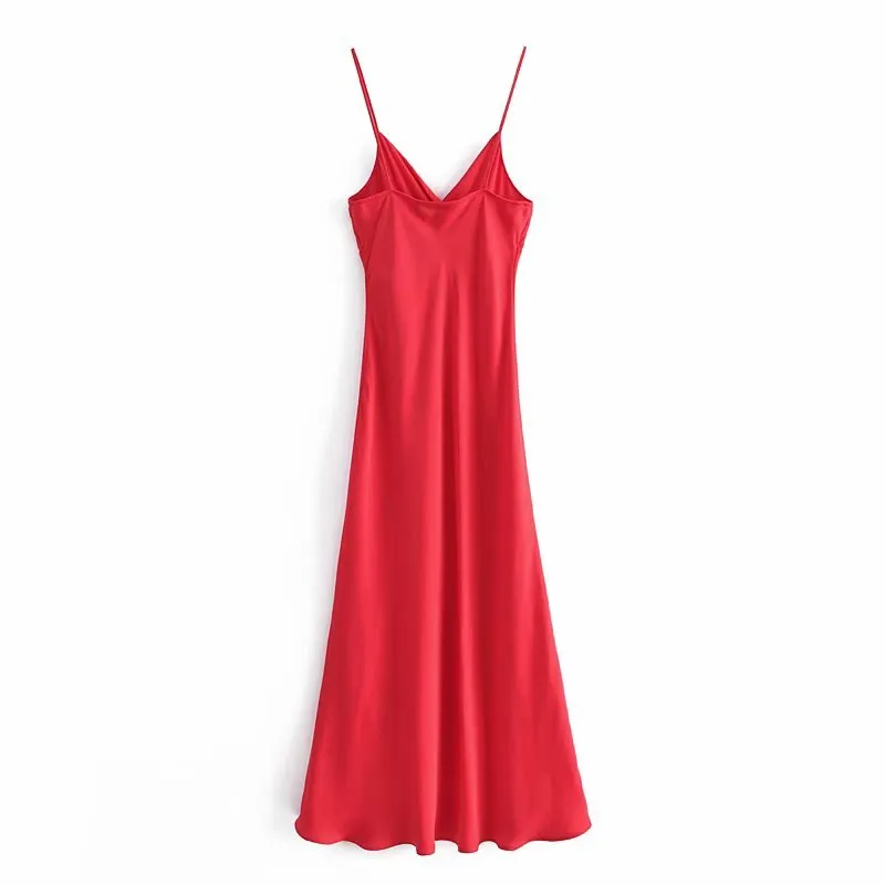 Summer Dress Red Satin Camisole Sexy Strap Maxi es Women Backless Evening Party African Woman Front Buttons 210430