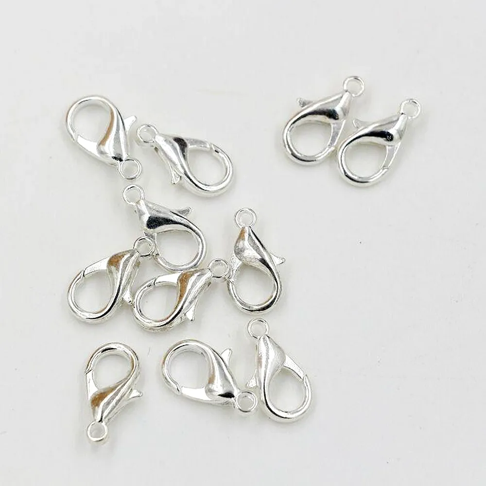10 12 14 16mm Silver Plated Alloy Lobster Clasp Hooks Fashion Jewelry Findings For DIY Bracelet Chain Necklace319S
