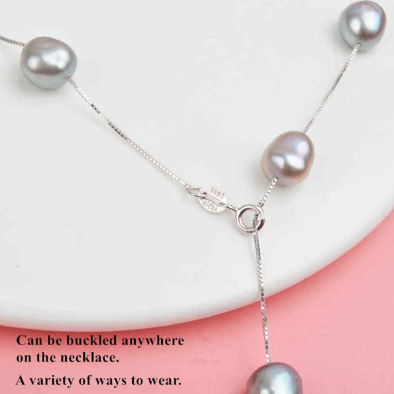 ASHIQI Echte Pure 925 Sterling Zilveren Ketting Hanger Ketting Voor Vrouwen 8-9mm Wit Grijs Natuurlijke Zoetwater barokke Parel Sieraden 220121