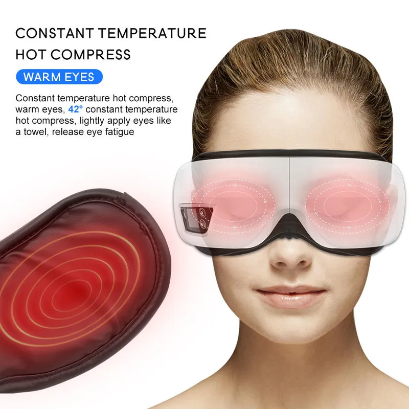 6D Smart Airbag Vibration Eye Masseur Instrument de soins oculaires Chauffage Bluetooth Musique soulage la fatigue et les cernes avec la chaleur 2102281317036