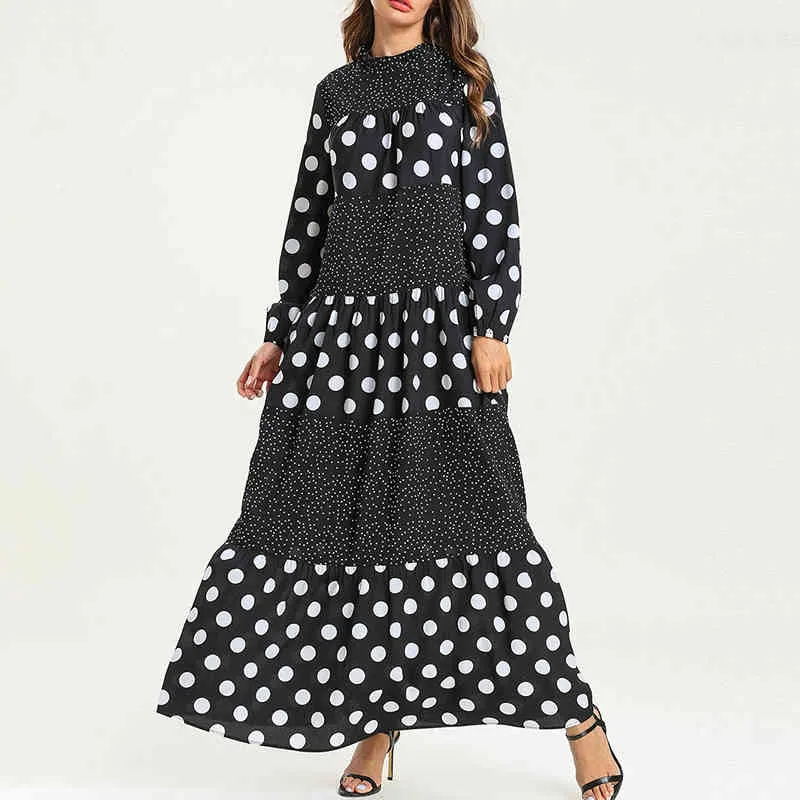 Bohemian Hit Farbe Polka Dot Übergroße Kleider Für Frauen O Hals Laterne Hülse Langes Kleid Weibliche Herbst 210520