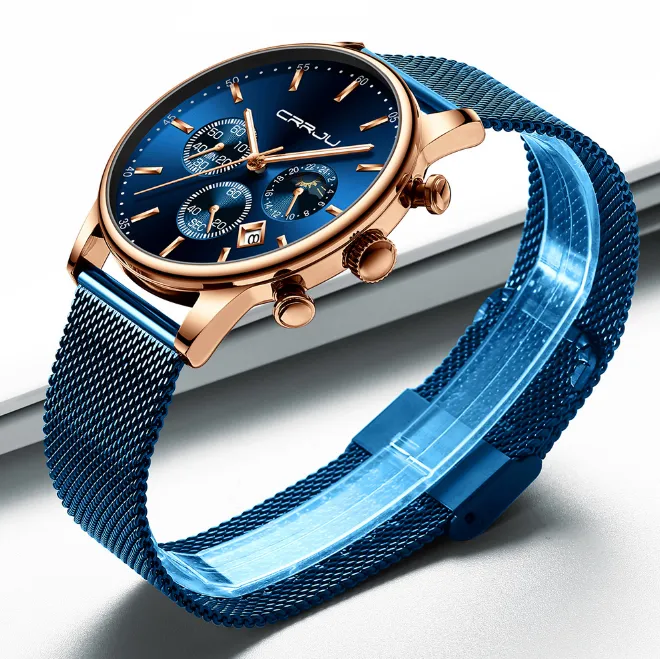 CRRJU 2266 montre à Quartz pour hommes vendant des montres de personnalité décontractées mode montres-bracelets populaires pour étudiants avec bracelet en acier inoxydable 2742