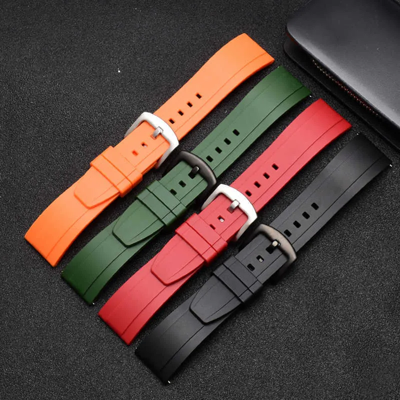 Kvalitet Fluor Gummi Klocka Rem 18mm 20mm 22mm 24mm Sport Watchband Black Green Wristband med Quick Release Spring Bar H0915