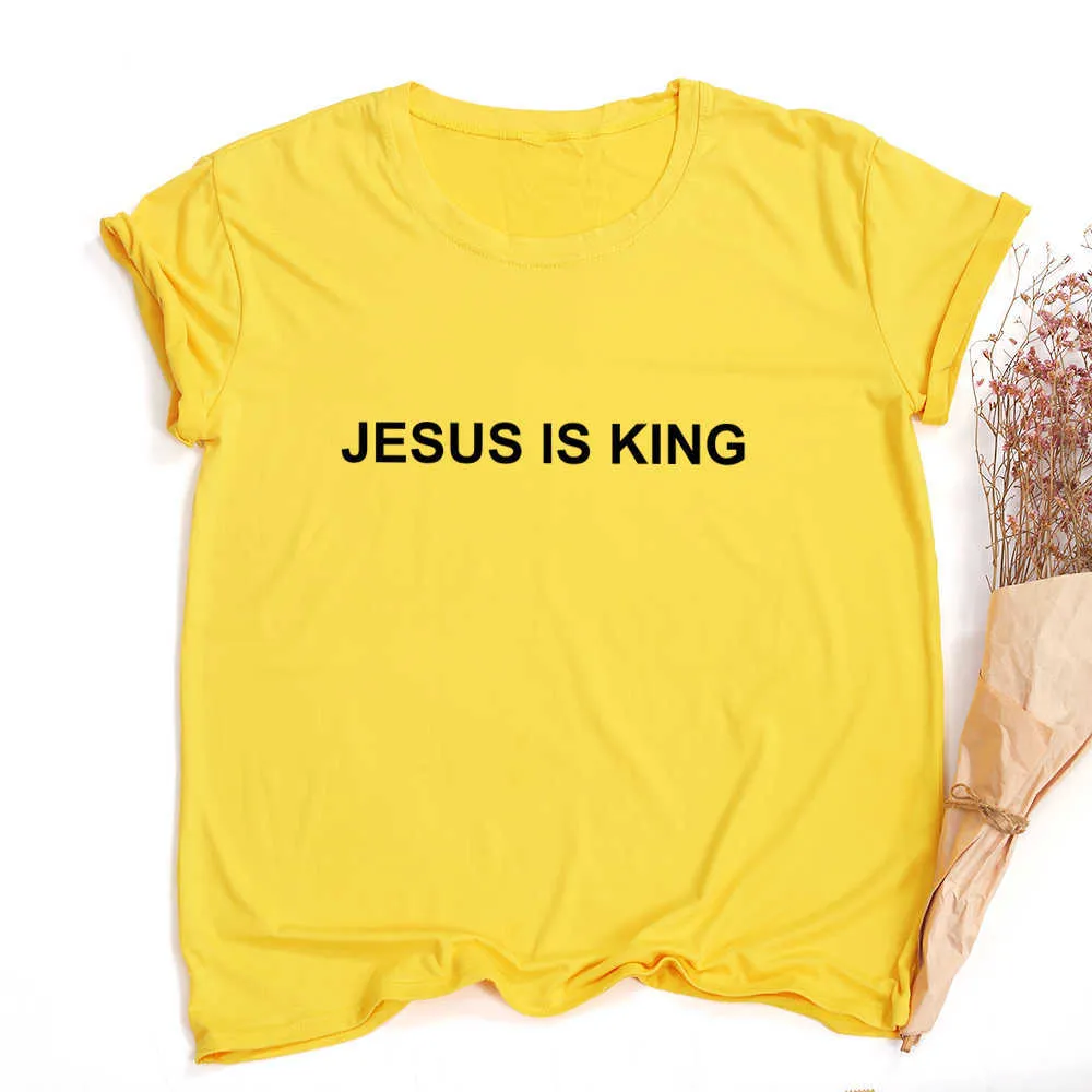 Jésus est roi lettre imprimer femmes T-shirt chrétien foi espoir amour Harajuku t-shirts Religion hauts t-shirts Streetwear Ropa Mujer X0628